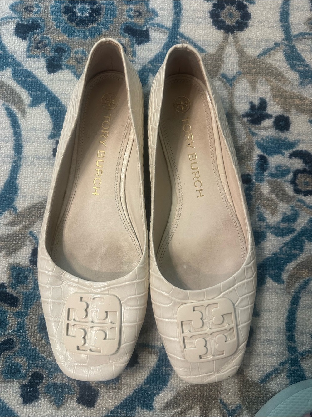 Tory Burch Croc-Embossed Logo Ballet Flats Size 9.5